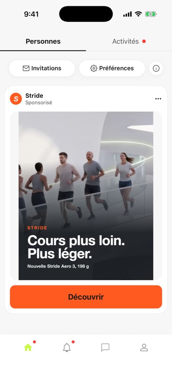 Une page pleine entre les profils